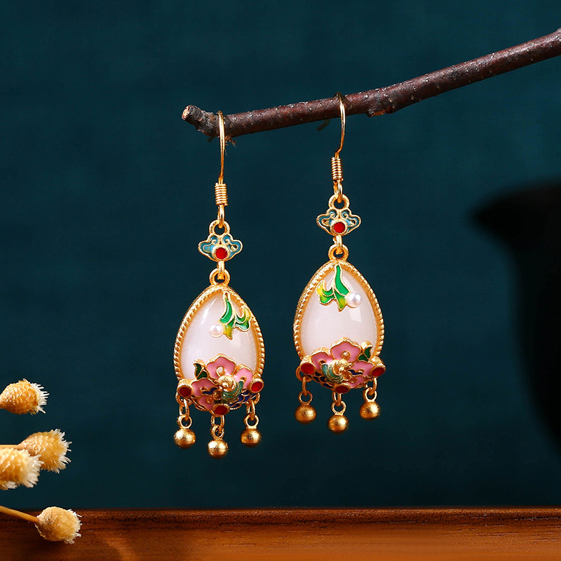Gold Plated Jewelry - Brincos de Jade Natural em Formato