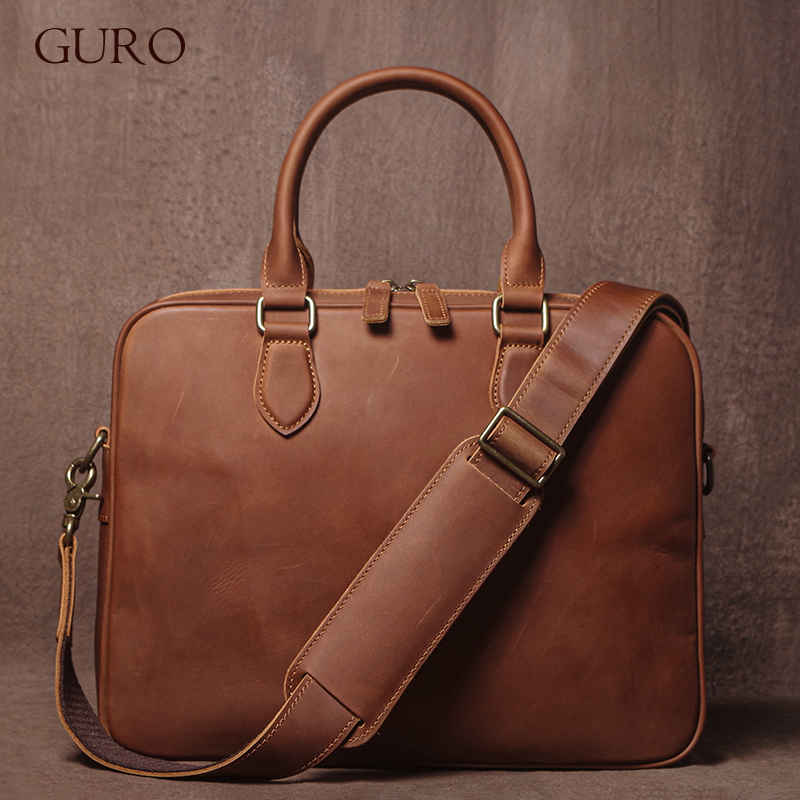 Leather Briefcase - Guro masculino cavalo louco maleta de