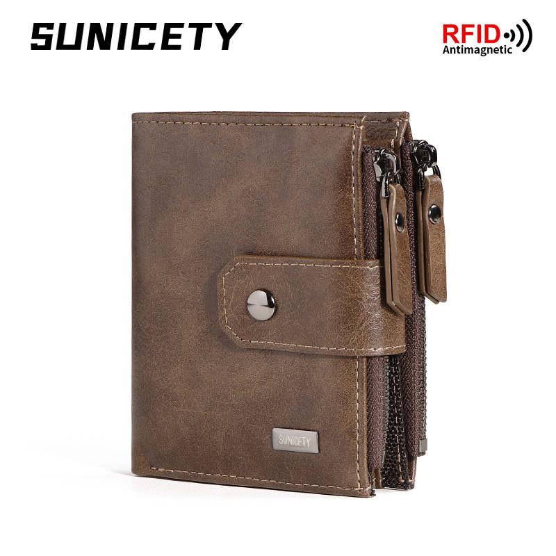 Leather Wallet Men - Carteira curta fina de couro de