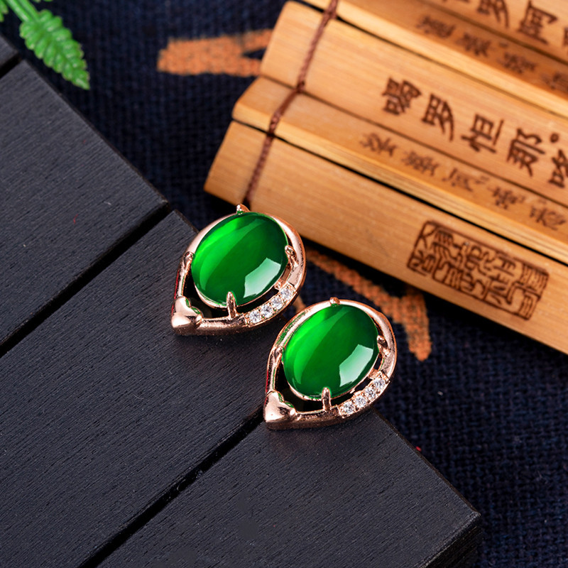 Gold Plated Jewelry - Natural Jade Flor Brincos, Stone Ear