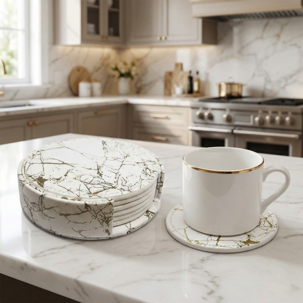 Conjunto de 7 Porta-Copos em C - Marble Coaster Set avaliação e preço